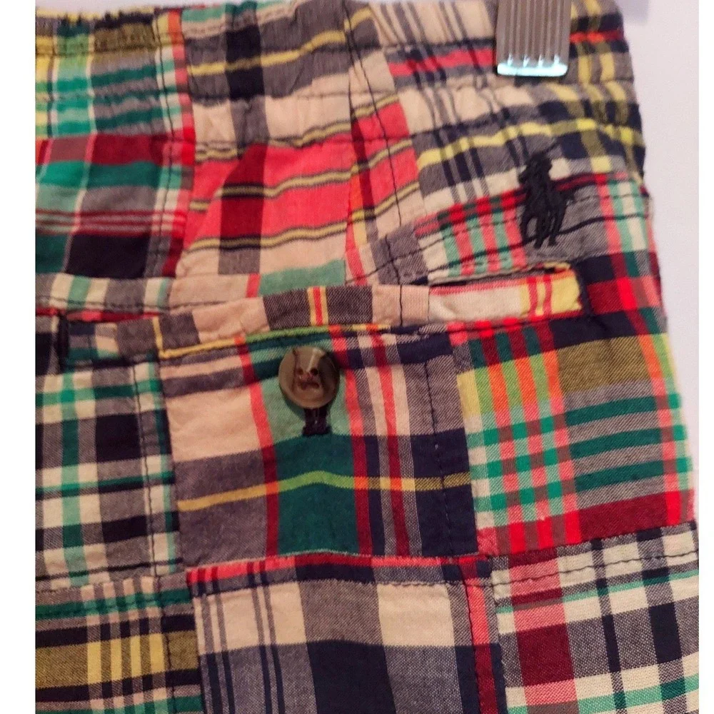 Polo Ralph Lauren Vintage Boys Patchwork Madras Plaid Shorts Preppy Size 18 NWT